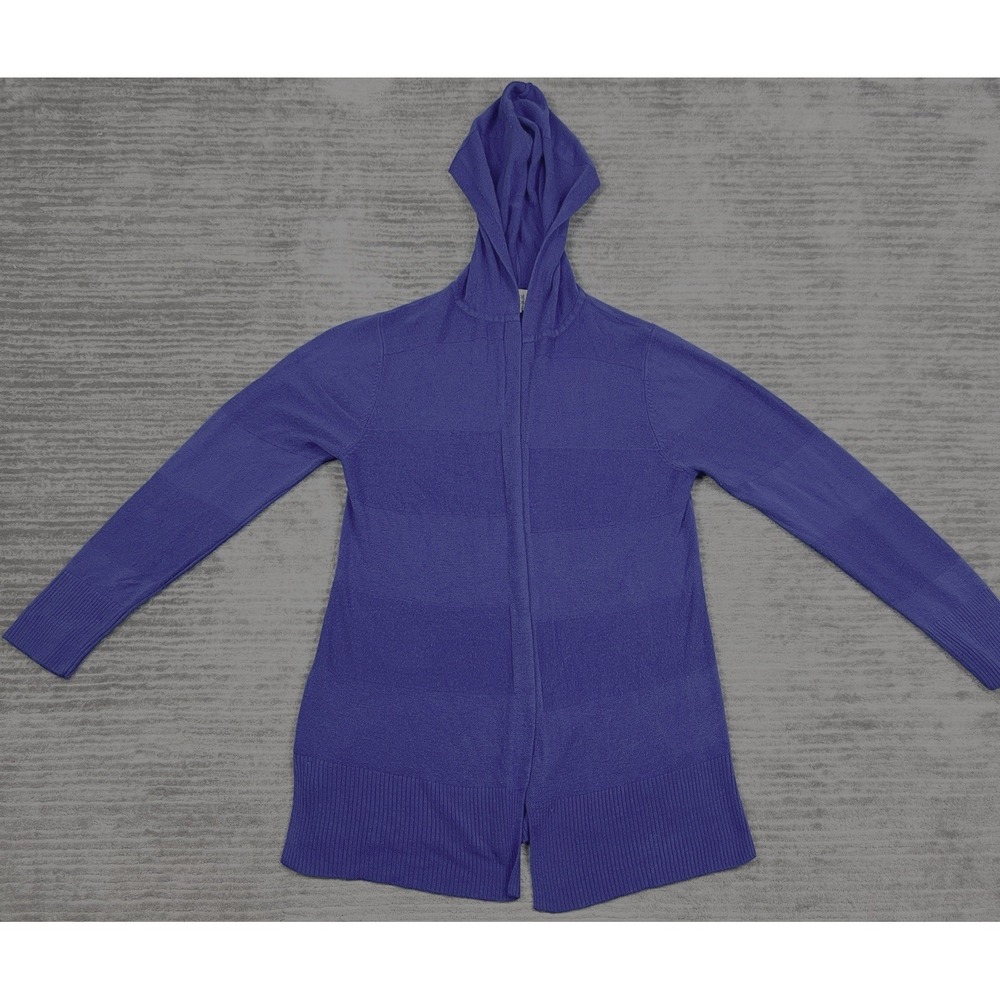 Carol Rose Sweater Womens Large Blue Hooded Open Front Cardigan Acrylic